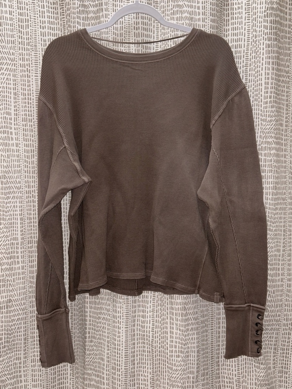Free People Lapis Lace-Up Cuff Cotton Thermal Top